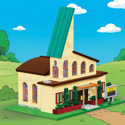 Creative Anime Springfield Church Building Blocks City Street View Architecture Modular Model LED Toys Adults Kids Gift 2465PCS