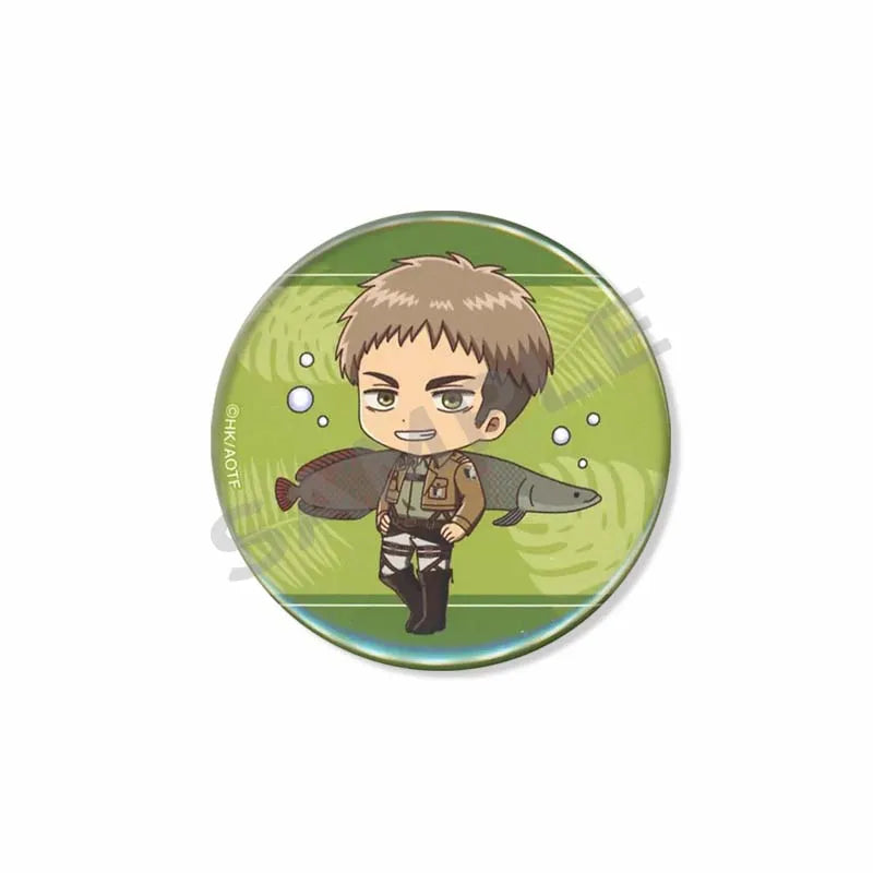 Attack on Titan Lapel Pins Creative Round Brooch Eren Yeager Levi Mikasa Cartoon Badge Pin Hat Clothes Accessories Jewelry Gift