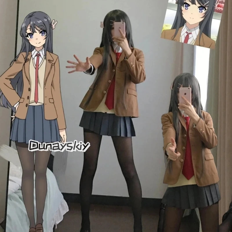 Anime Sakurajima Mai Cosplay Costume Rascal Does Not Dream of Bunny Girl Senpai Mai Sakurajima Cosplay Wig Bunny Ears Headwear