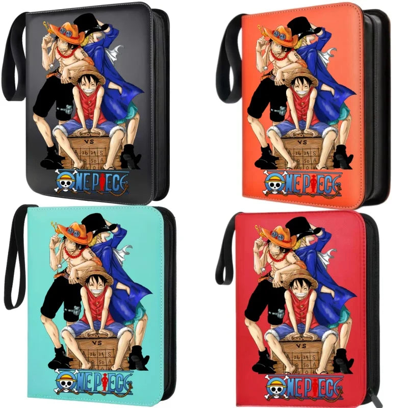 400pcs Large Capacity PU Zipper Card Album One Piece Luffy Zoro Nami 4-grid Loose-leaf Card Binder Anime Collectors Kids Gift