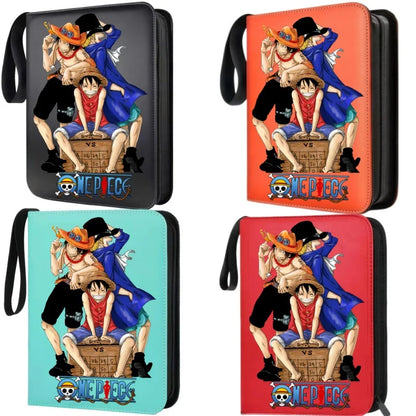 400pcs Large Capacity PU Zipper Card Album One Piece Luffy Zoro Nami 4-grid Loose-leaf Card Binder Anime Collectors Kids Gift
