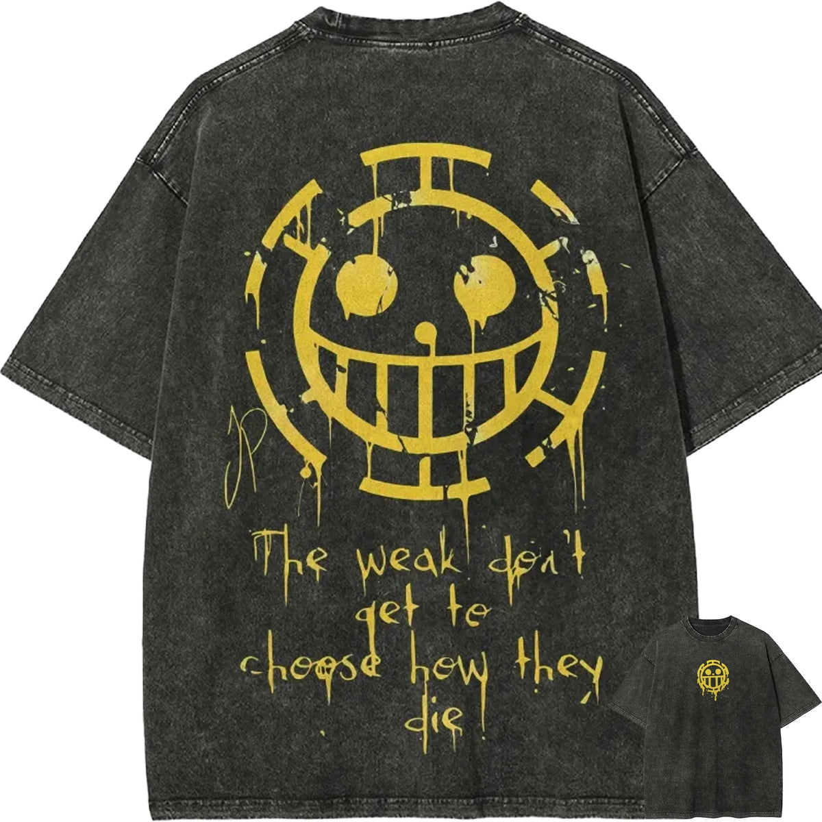 Trafalgar Law T Shirt One Piece Heart Pirates Vintage Acid Wash Streetwear Oversized Retro Anime Graphic Cotton Tees