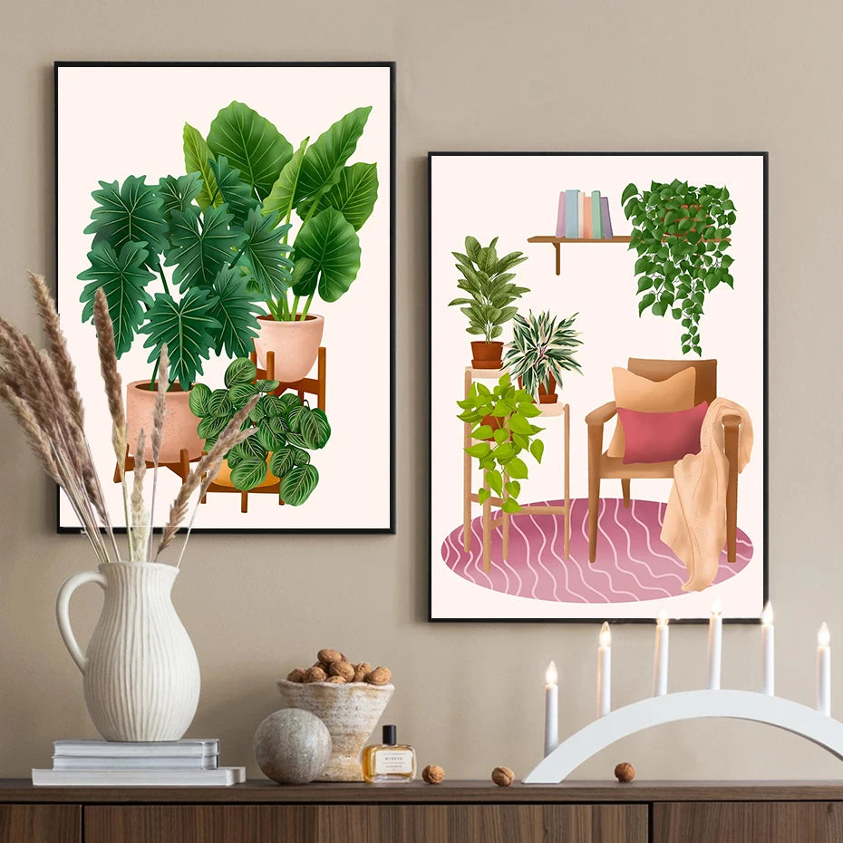 Trendy Cute Plants On A Shelf Posters Modern Quirky Plant Minimalism Prints Canvas Painting Wall Pictures Home Living Room Decor