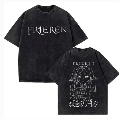 2026 Japanese Anime Frieren Beyond Journey's End T Shirt Vintage Washed T-Shirt Men's Clothing Short Sleeve Cotton Tee Tops