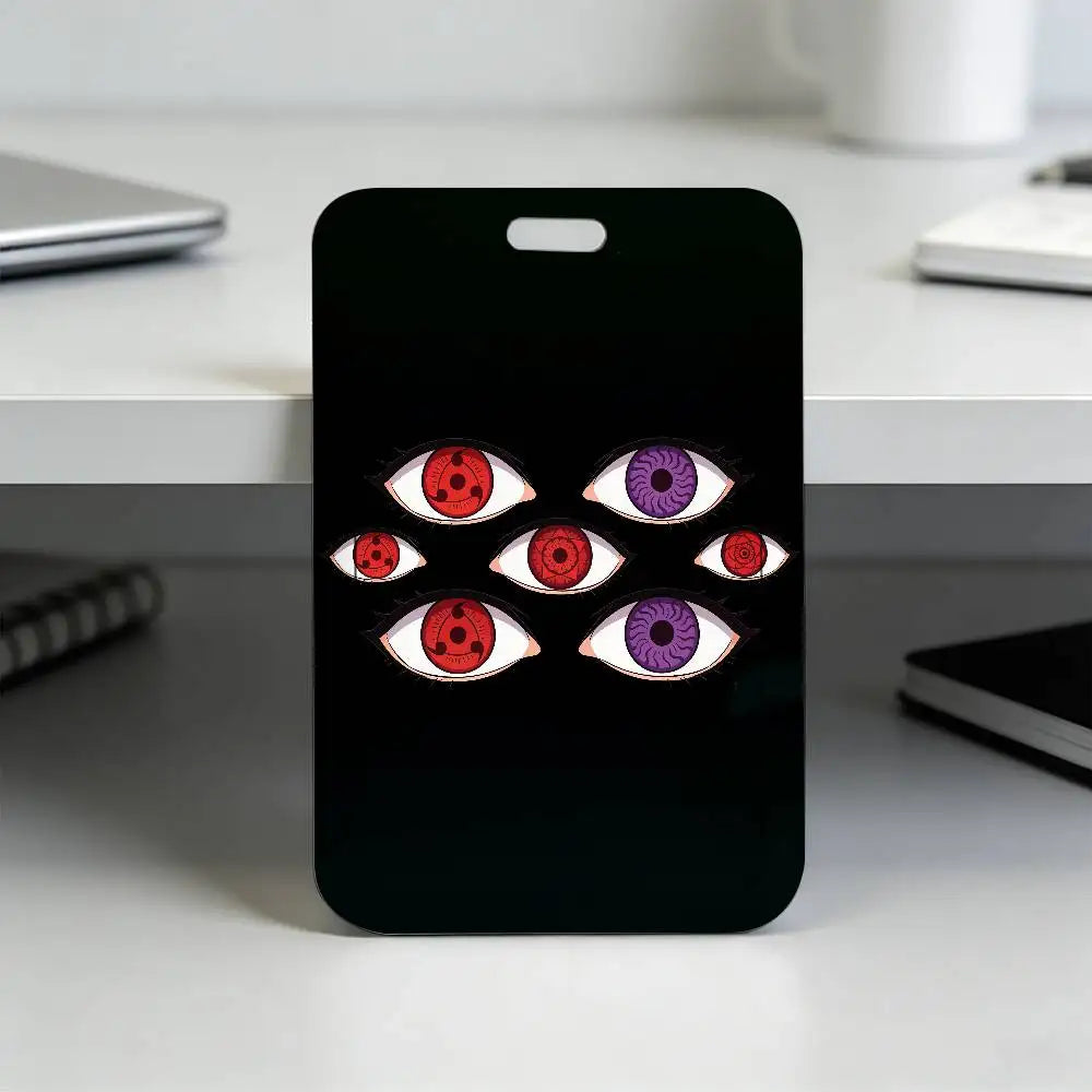 Anime N-NARUTO Akatsuki Itachi Sharingan Transparent Card Holder Employee Plastic Slide Cover Lanyard Work Business ID Bag Bus