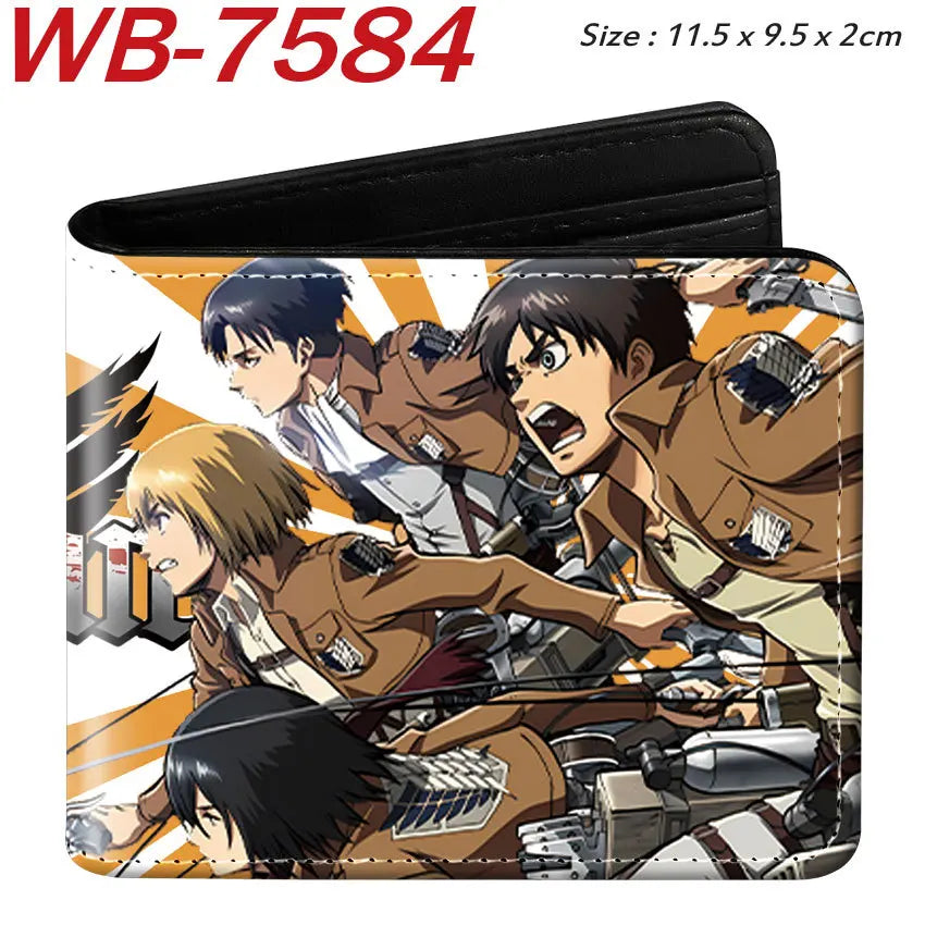 Attack On Titan Eren Jaeger Short Wallet Full Color Anime Character Printed Card Holder Coin Purse Pu Leather For Fans Gift