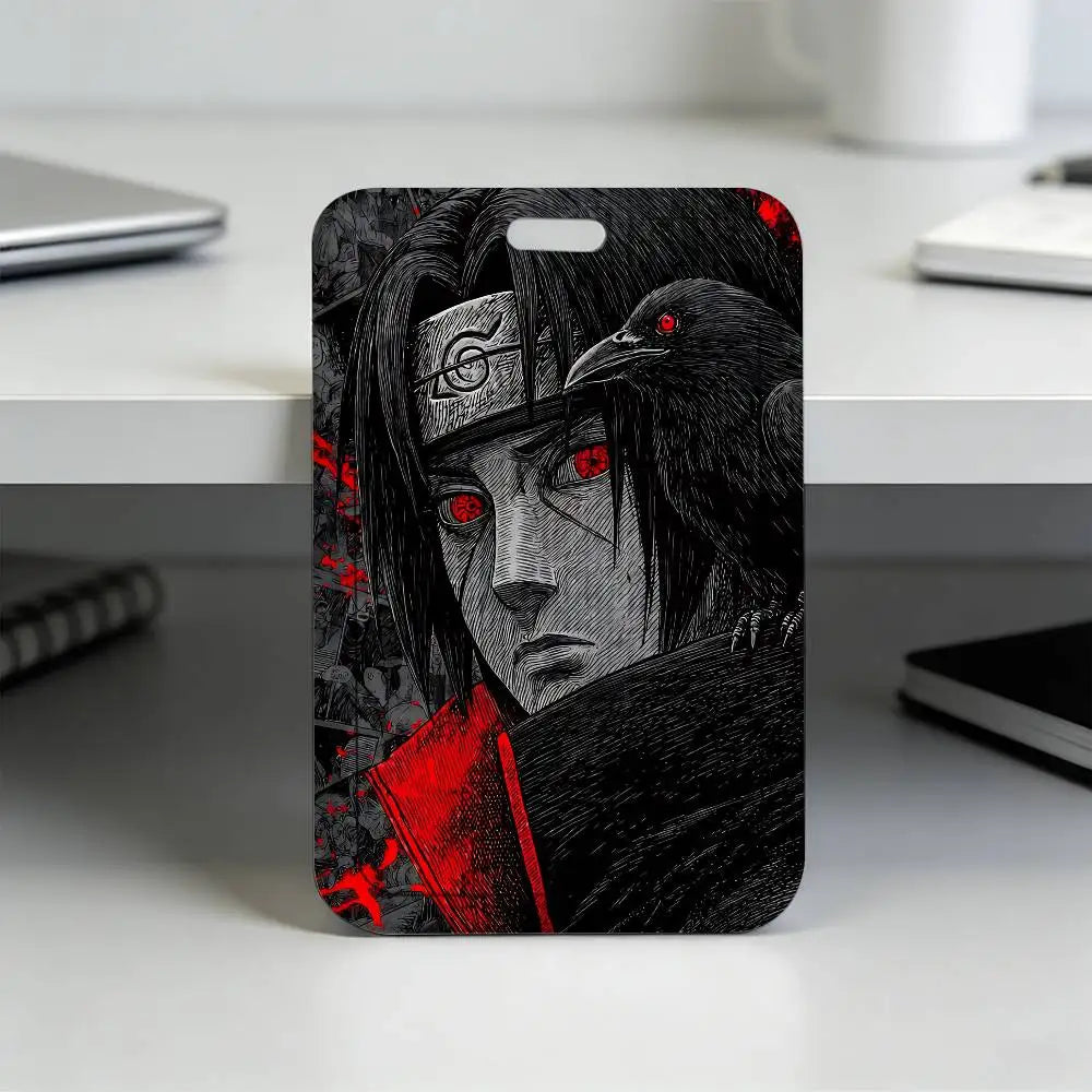 Anime N-NARUTO Akatsuki Itachi Sharingan Transparent Card Holder Employee Plastic Slide Cover Lanyard Work Business ID Bag Bus
