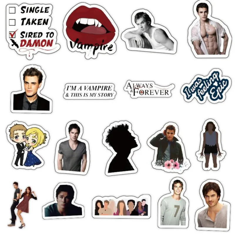 50PCS Horror Vampire Diaries American TV Series Graffiti Laptop Luggage Skateboard Guitar Waterproof Stickers
