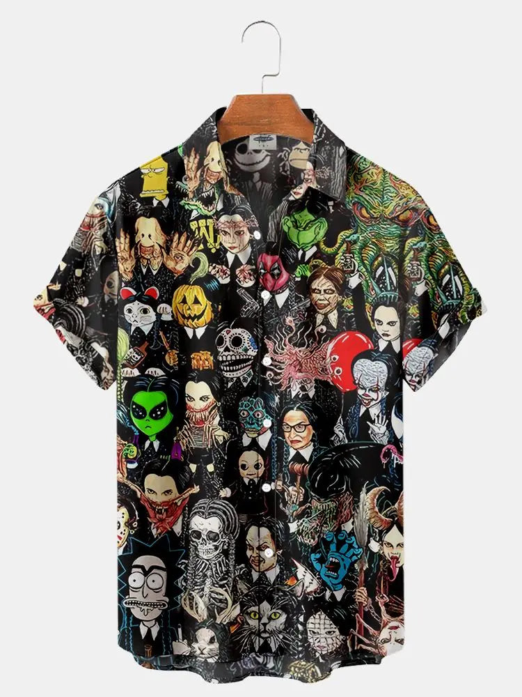 Japanese Anime Pattern Shirts 2023 Summer New men's Shirt 3D Printing Horror Print Hawaiian Clothing Personalized Design Men Top