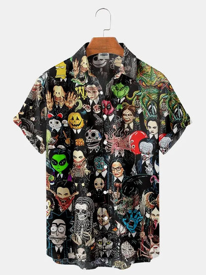 Japanese Anime Pattern Shirts 2023 Summer New men's Shirt 3D Printing Horror Print Hawaiian Clothing Personalized Design Men Top