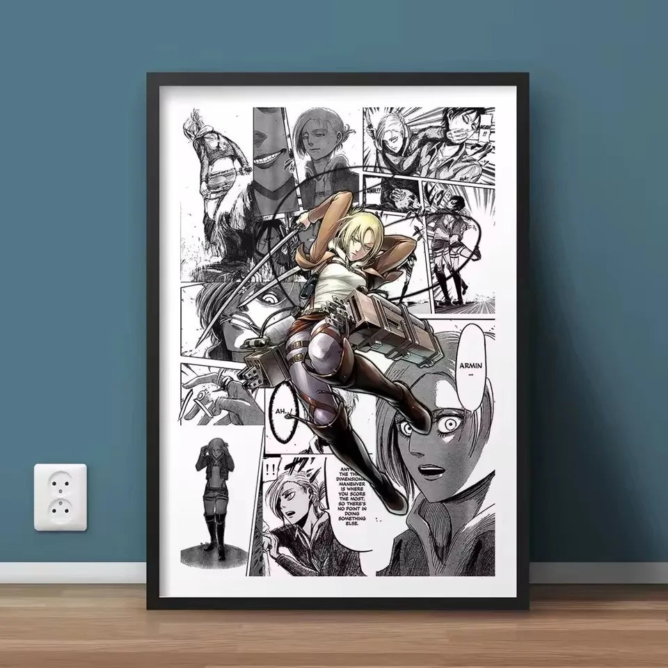 AZNM Attack on Titan Anime Manga Page Style Frameless Canvas Wall Art Levi Mikasa Armin Character Print for Bedroom Living Room