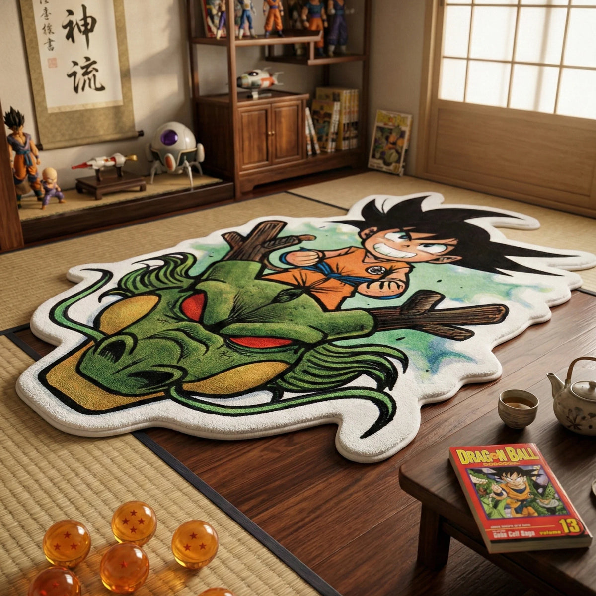 Anime Dragon Ball Z Rug Goku and Shenron Custom Shaped Plush Area Rug for Living Room Bedroom Dorm Anti-slip Soft Carpet Gift