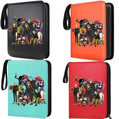 400pcs Large Capacity PU Zipper Card Album One Piece Luffy Zoro Nami 4-grid Loose-leaf Card Binder Anime Collectors Kids Gift