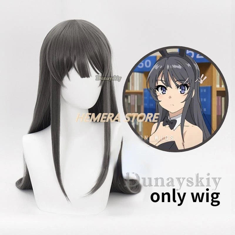 Anime Sakurajima Mai Cosplay Costume Rascal Does Not Dream of Bunny Girl Senpai Mai Sakurajima Cosplay Wig Bunny Ears Headwear