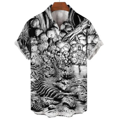 Japanese Anime Pattern Shirts 2023 Summer New men's Shirt 3D Printing Horror Print Hawaiian Clothing Personalized Design Men Top