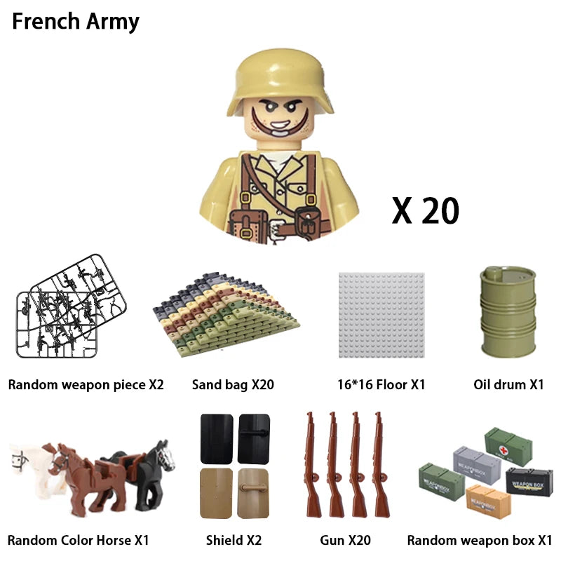 24pcs/batch WW2 Military Character WW2 Army Building Blocks Military Soldier Character Building Blocks Kids Holiday Gift Toys