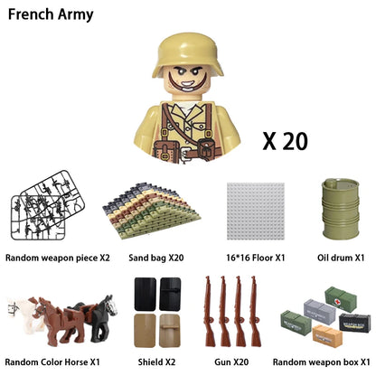 24pcs/batch WW2 Military Character WW2 Army Building Blocks Military Soldier Character Building Blocks Kids Holiday Gift Toys