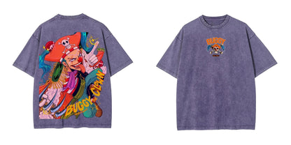Vintage Washed ONE PIECE Buggy The Clown T-shirt Old Loose Animation Print Street Style Short Sleeve Summer Men's Women's Tops