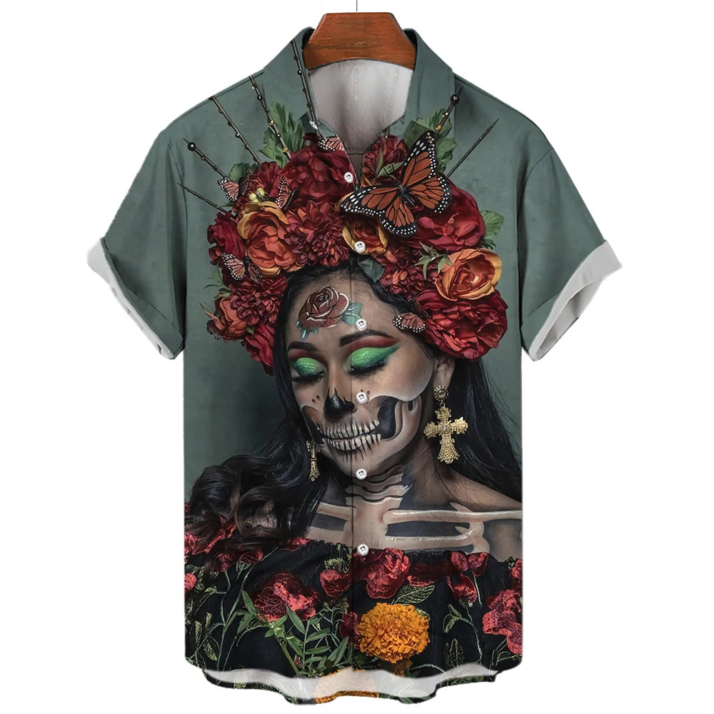 Japanese Anime Pattern Shirts 2023 Summer New men's Shirt 3D Printing Horror Print Hawaiian Clothing Personalized Design Men Top