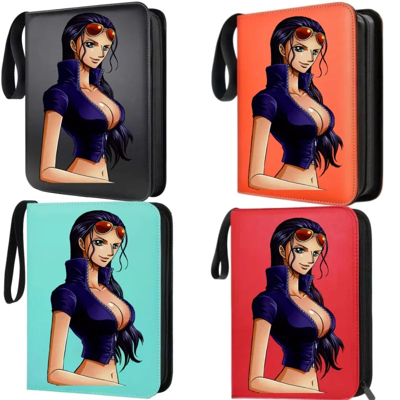 400pcs Large Capacity PU Zipper Card Album One Piece Luffy Zoro Nami 4-grid Loose-leaf Card Binder Anime Collectors Kids Gift