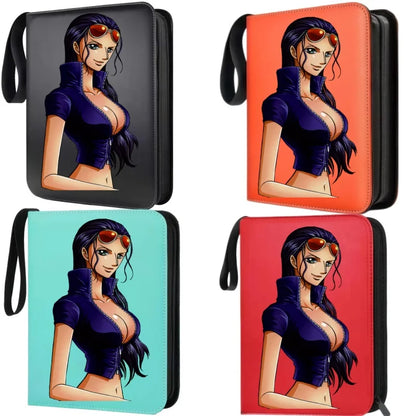 400pcs Large Capacity PU Zipper Card Album One Piece Luffy Zoro Nami 4-grid Loose-leaf Card Binder Anime Collectors Kids Gift