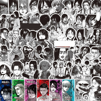 New 75PCS Black and White Attack on Titan Stickers Anime Cartoon Decals DIY Stationery Skateboard Waterproof Cool Sticker Toy