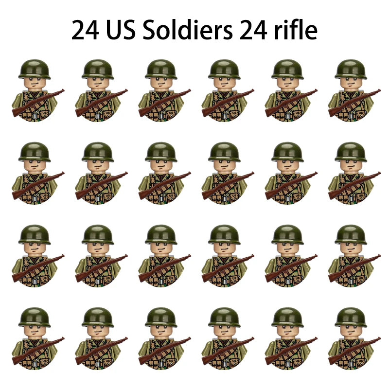 24pcs/batch WW2 Military Character WW2 Army Building Blocks Military Soldier Character Building Blocks Kids Holiday Gift Toys