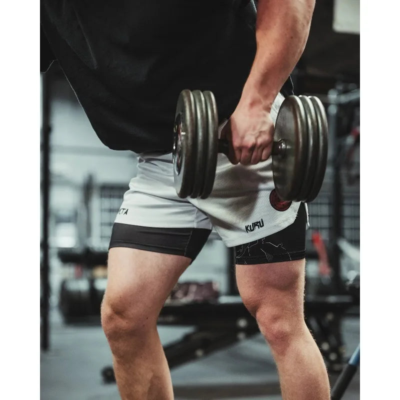 Anime Madara Uchiha Six Paths 2-in-1 Compression Shorts Summer Quick Drying Sport Shorts with Six Tomoe Print Breathable Shorts