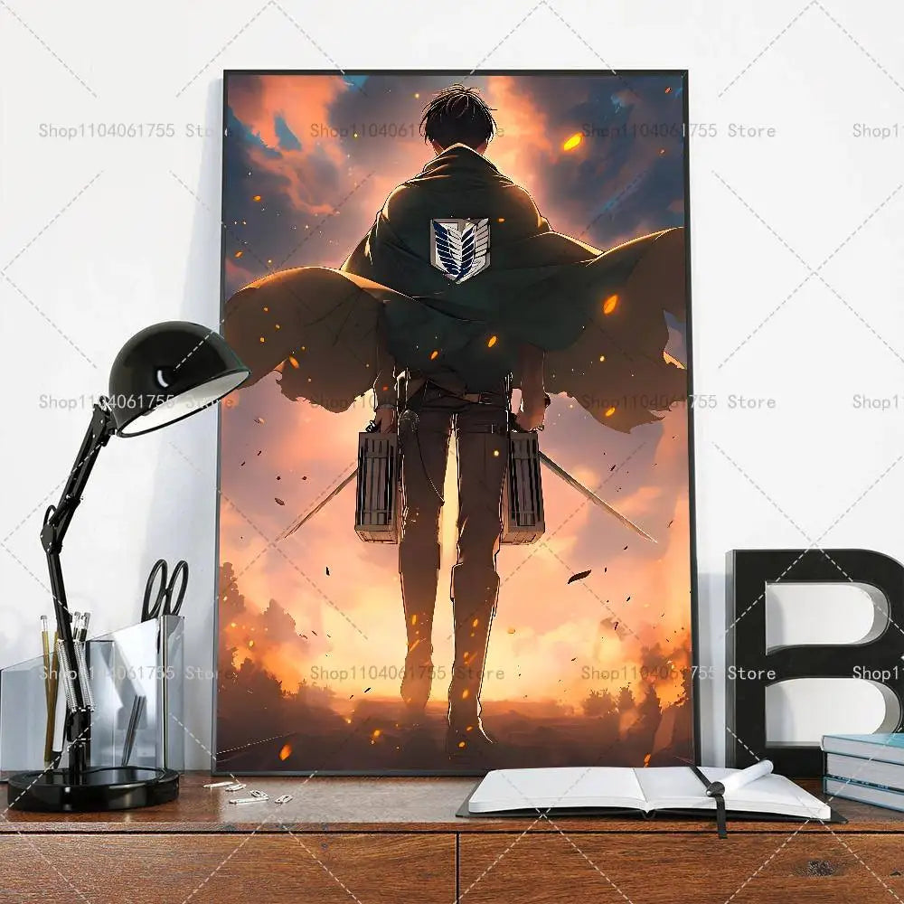 Anime Attack on Titan Eren Jeager Poster Self-adhesive Art Waterproof Paper Sticker Coffee House Bar Room Wall Decor
