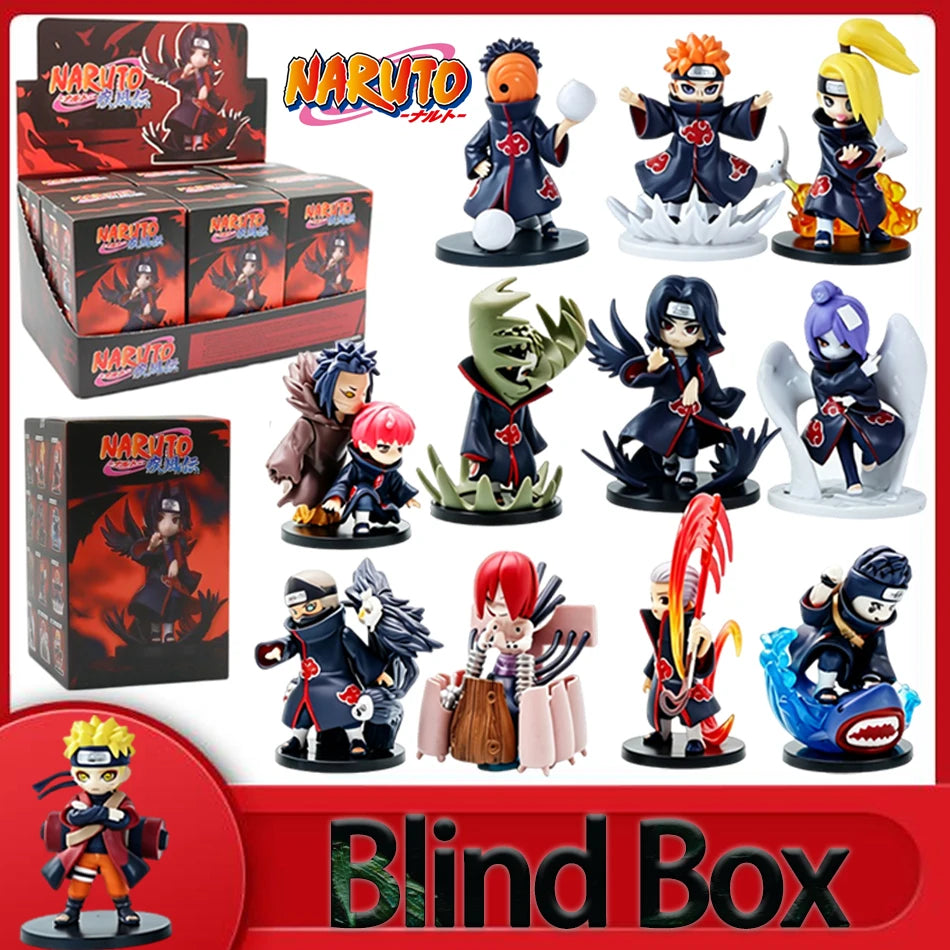 1-12pcs Naruto Blind Box Figure Toys Shippuden Akatsuki Arc Series Trendy Mystery Box PVC Model Surprise Christmas Toys Gift