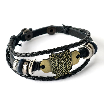 Anime Cartoon Action Attack On Titan - Investigation Corps Logo Bracelet - Leather Weaving Handpiece Boys Birthday Gift