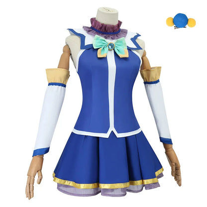 Anime Aqua Cosplay Costume Uniform KonoSuba God's Blessing on This Wonderful World Cosplay Dress Wig Set Party Outfit for Women