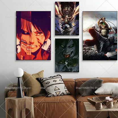 1PC Anime Attack On Titan Eren Jeager Poster Self-adhesive Art Waterproof Paper Sticker Coffee House Bar Room Wall Decor