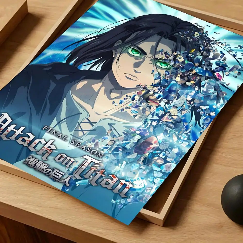 Anime Attack on Titan Poster Self-adhesive Art Waterproof Paper Sticker Coffee House Bar Room Wall Decor