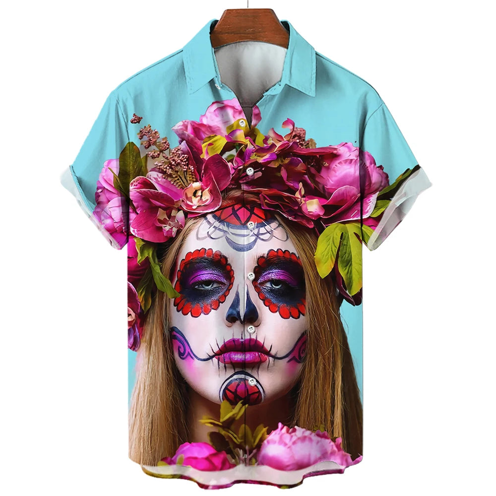 Japanese Anime Pattern Shirts 2023 Summer New men's Shirt 3D Printing Horror Print Hawaiian Clothing Personalized Design Men Top