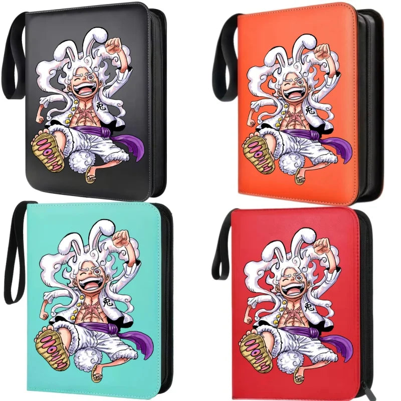 400pcs Large Capacity PU Zipper Card Album One Piece Luffy Zoro Nami 4-grid Loose-leaf Card Binder Anime Collectors Kids Gift