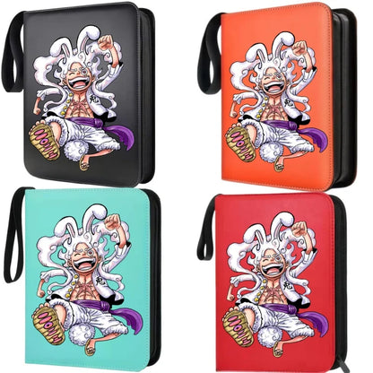 400pcs Large Capacity PU Zipper Card Album One Piece Luffy Zoro Nami 4-grid Loose-leaf Card Binder Anime Collectors Kids Gift