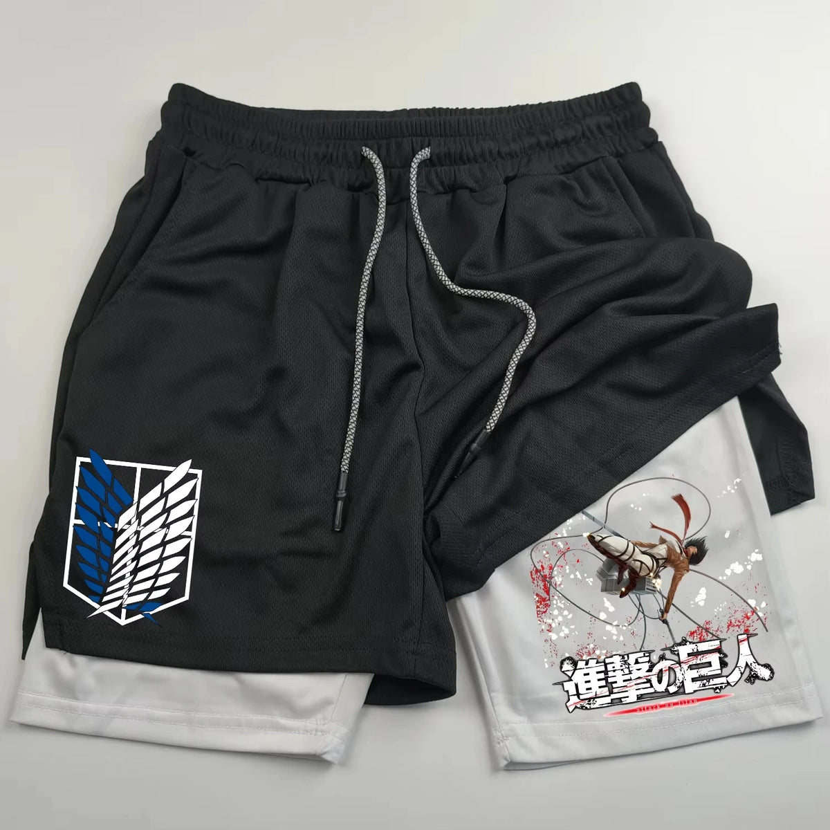 Attack on Titan Anime Collaboration Printing 2-in-1 Sports Shorts Summer New Men's and Women's Fitness Running Leggings Shorts