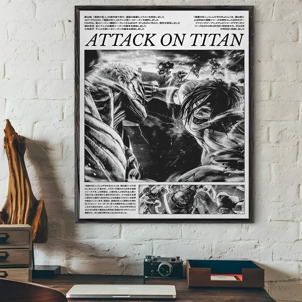 Attack on Titan Japanese Manga Poster Waterproof Sticky Wall Art for Living Room Bedroom Bar Hallway Decor
