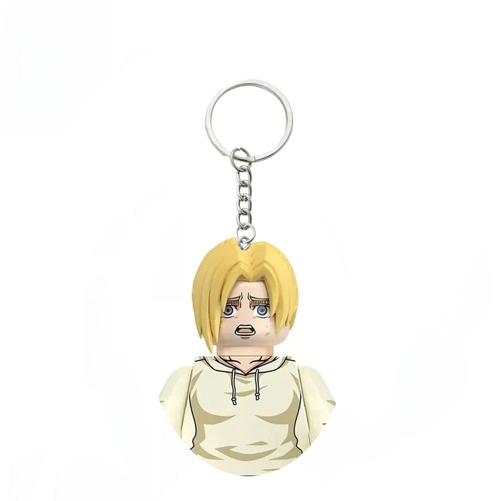 Anime Attack on Titan Building Blocks Keychain Mini Figure Keyring Collectible Toy Pendant for Bag Accessories Fans Gift