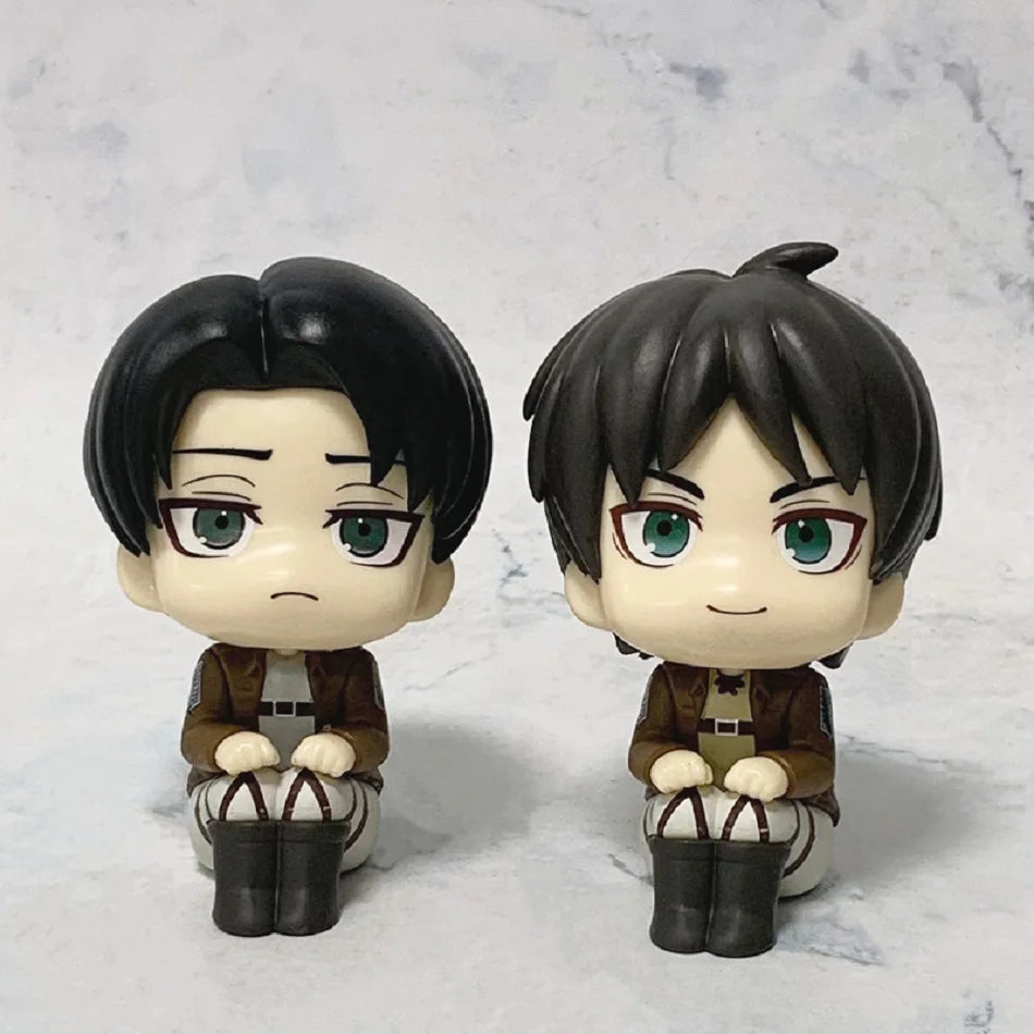 10cm Anime Attack on Titan Figure Look Up Levi Ackerman / Eren Jaeger / Mikasa Cute Q Version PVC Figurine Collectible Toy Model
