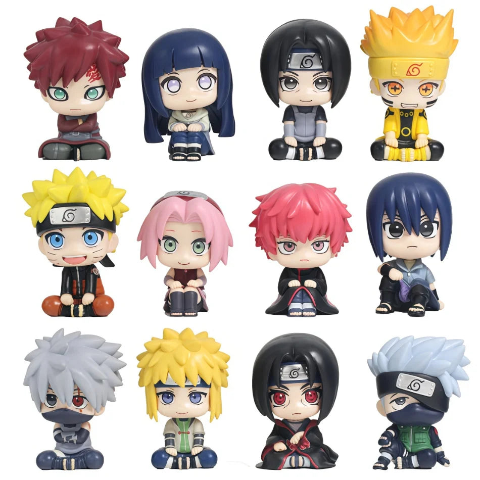 12Pcs Naruto Shippuden Anime Q Version Sitting Figure Uchiha Itachi / Uchiha Sasuke / Kakashi PVC Figurine Collectible Toys Doll
