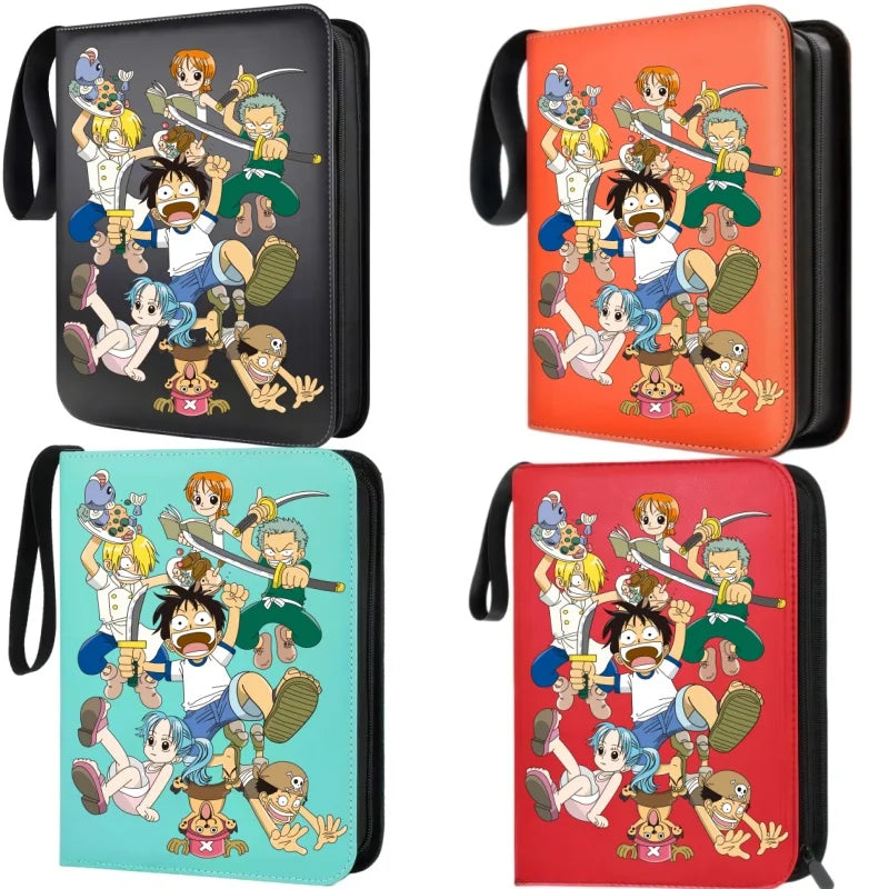 400pcs Large Capacity PU Zipper Card Album One Piece Luffy Zoro Nami 4-grid Loose-leaf Card Binder Anime Collectors Kids Gift