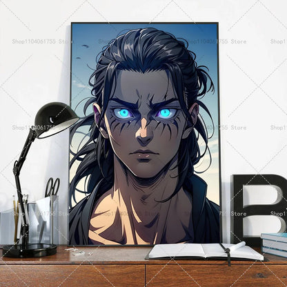 1PC Anime Attack On Titan Eren Jeager Poster Self-adhesive Art Waterproof Paper Sticker Coffee House Bar Room Wall Decor