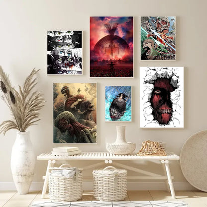 1PC Popular Japanese Anime Attack On Titan Poster Self-adhesive Art Waterproof Paper Sticker Coffee House Bar Room Wall Decor