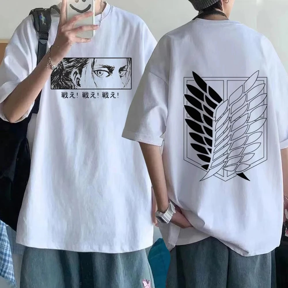 Attack on Titan Streetwear Men's T Shirt Eren Yeager Shingeki No Kyojin  Anime Summer Cotton Women Tops Tees Casual High Quality