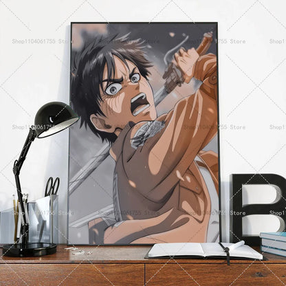 1PC Anime Attack On Titan Eren Jeager Poster Self-adhesive Art Waterproof Paper Sticker Coffee House Bar Room Wall Decor