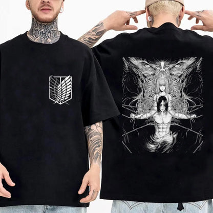 Attack on Titan Streetwear Men's T Shirt Eren Yeager Shingeki No Kyojin Anime 100% Cotton Women Tops Tees Casual High Quality