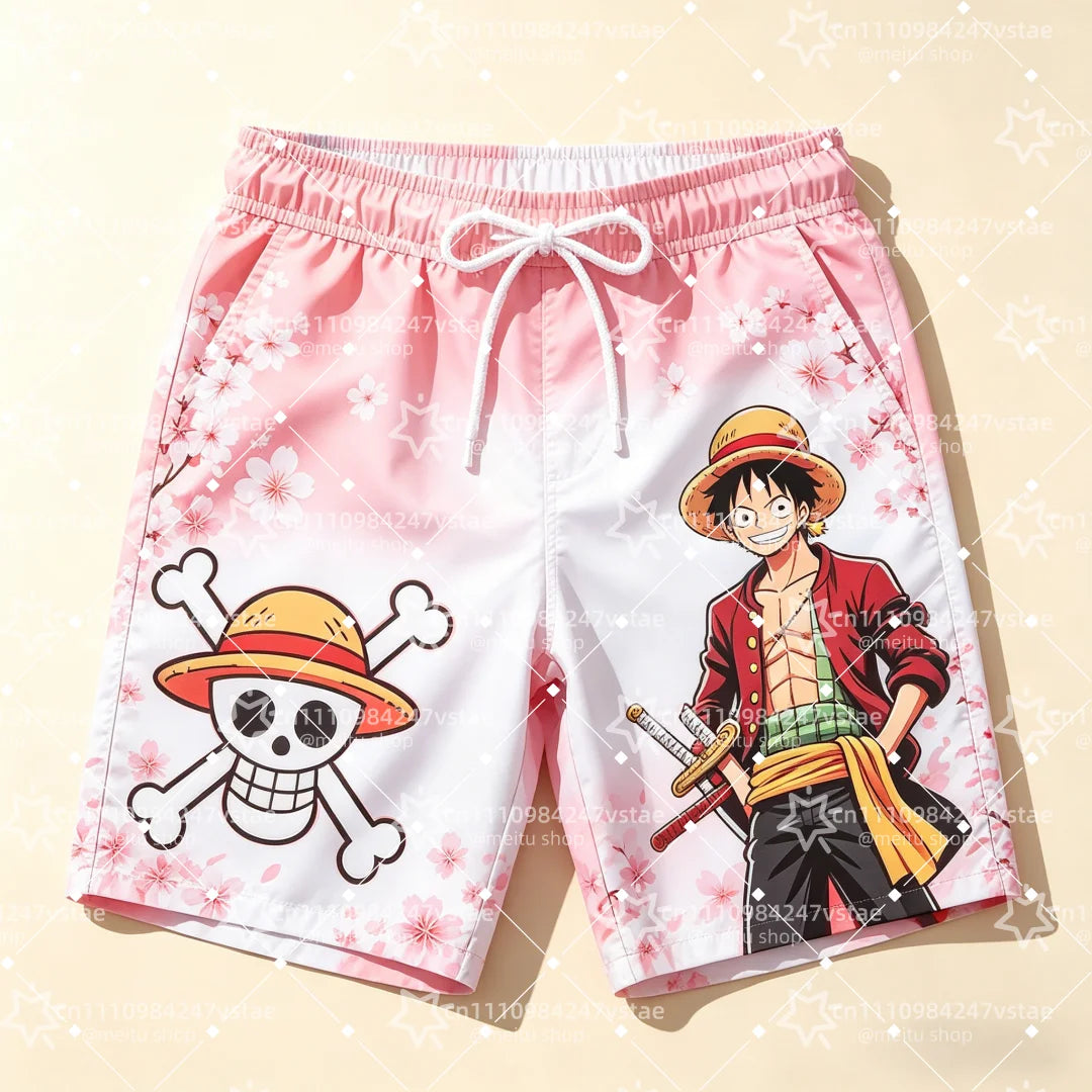 2026 Hot Sale One Piece Luffy Zoro Print Men Beach Shorts Summer Quick Dry High-quality Trendy Unisex Anime Board Shorts Sports