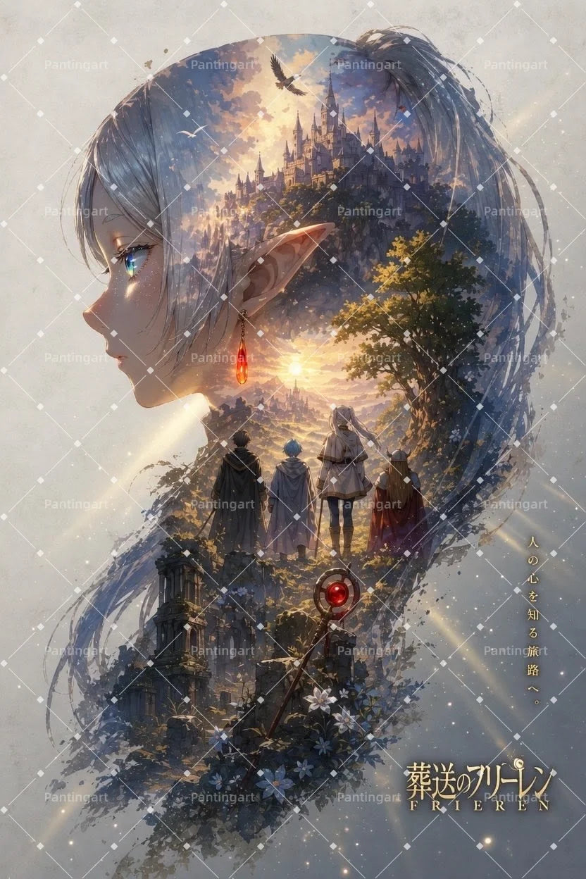 Magic Fantasy F-Frieren Beyond Journeys End Anime Canvas Painting Classic Elf Magic Girl Manga Art Poster Teens' Room Home Decor